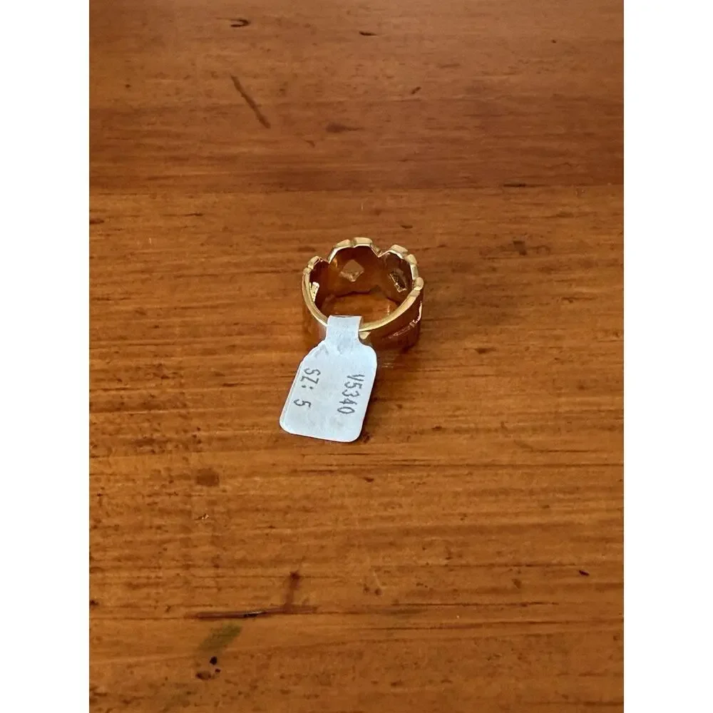 Vintage 18K HGE Gold Plated X Motif Austrian Crystal Ring Size 5 USA